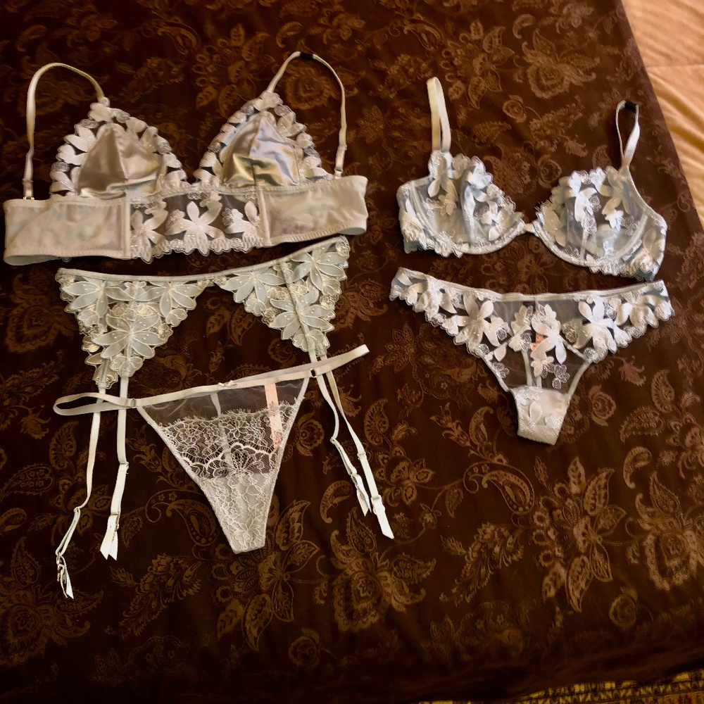 Victoria's Secret Light Blue Lace Lingerie Set